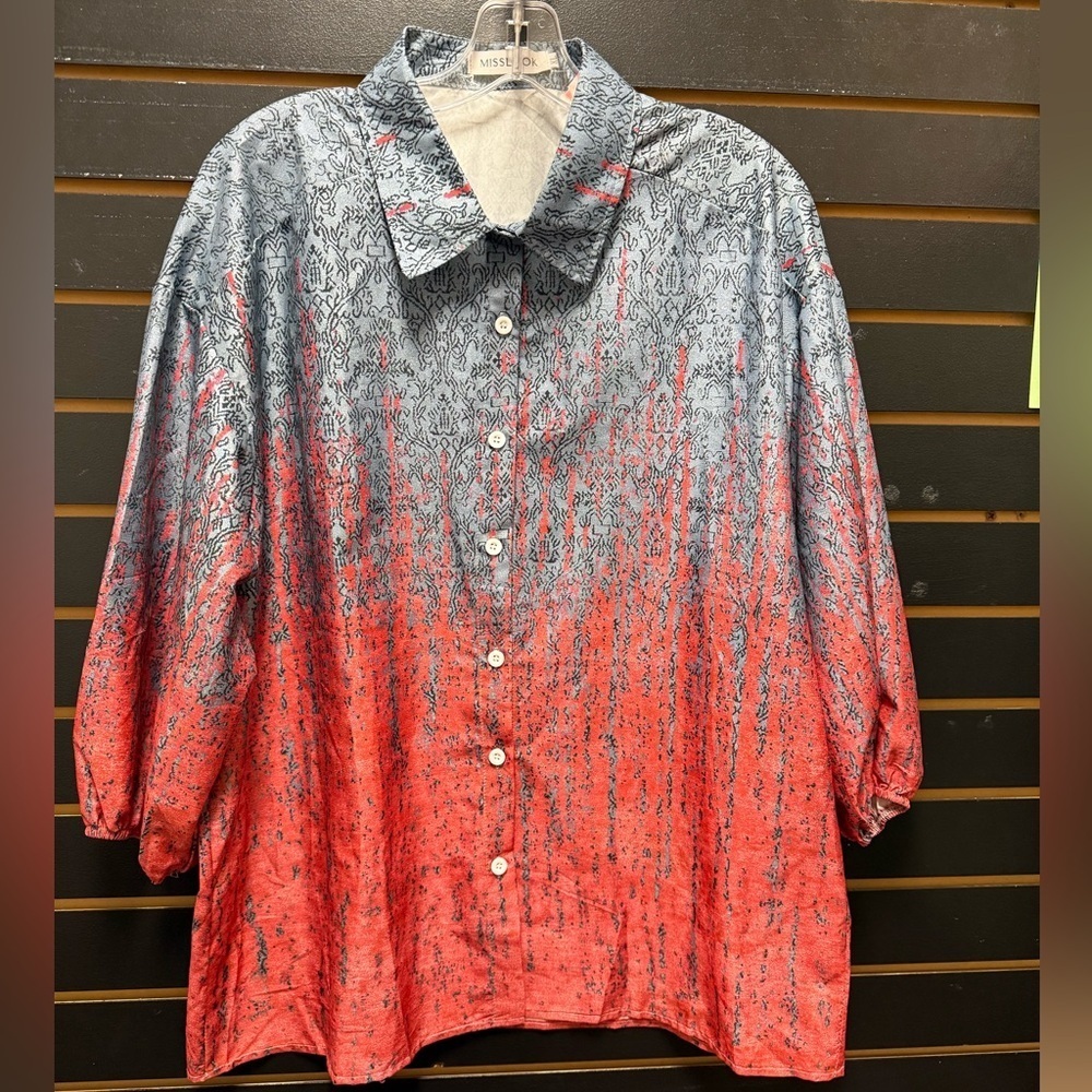 Mislook Women’s Ombre Button Down Blouse 3/4 Sleeve Size XL